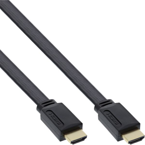 InLine® HDMI Flachkabel, HDMI-High Speed mit Ethernet, verg. Kontakte, schwarz, 0,5m