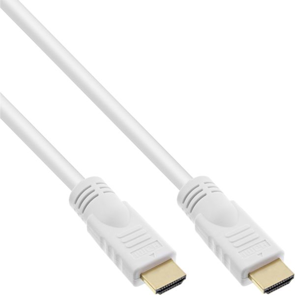 InLine® HDMI Kabel, HDMI-High Speed mit Ethernet, Premium, Stecker / Stecker, weiß / gold, 5m