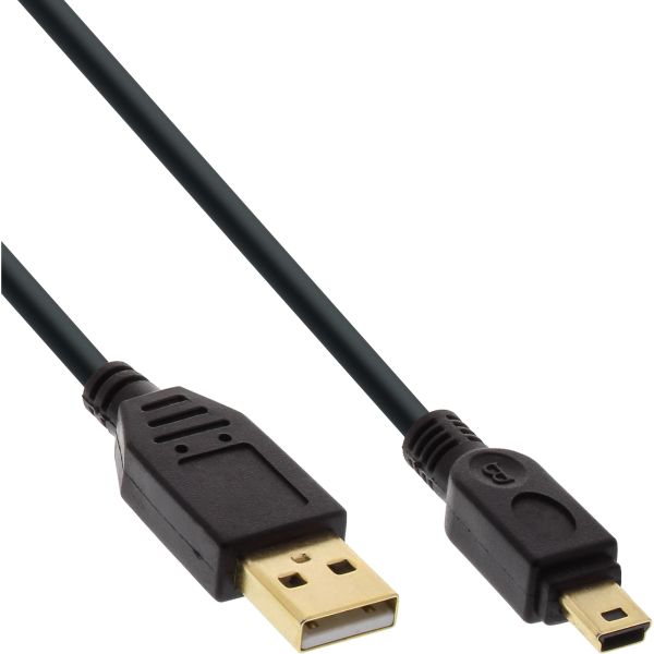 InLine® USB 2.0 Mini-Kabel, USB A Stecker an MiniB Stecker (5pol.), schwarz, vergoldete Kontakte, 3m