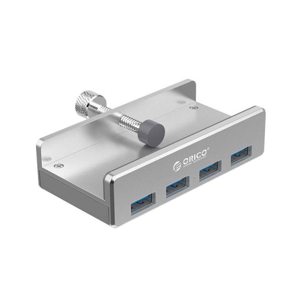 Aluminium USB 3.0-Hub mit 4 Typ-A-Ports und Clip-on-Design - Silber